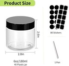 40 Pack 180ml 6 Oz Empty Clear Plastic Jars With Black Lids Refillable Round