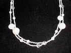 Vtg Silver Tone White Glass Beaded Necklace And Earring Set