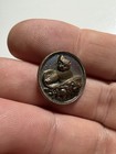 Victorian-era Antique Metal Picture Button Relief Motif Kitten Cat 19th Century 