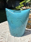 Vtg 70s Fitz Floyd Ff Ceramic Owl Penny Money Coin Bank Groovy Blue Green 5   