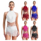 Women Dancewear Party Costume Rumba Bodysuit Cocktail Sleeveless Adorned Latin