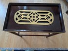 Vintage Mahogany Side Table Pierced Brass Fretwork Inlay  20 h