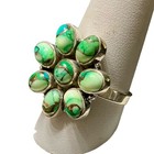 Kingman Peacock Dahlia Turquoise Sterling Silver Flower Cluster Ring Size 10 5
