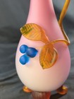10  Murano Pink Satin Glass Footed Pitcher Cruet W Vine Handle Blueberries Leaf