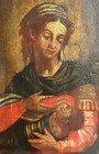 Antique 17th 18th Century European Framed Oil Wood Panel Painting Madonna Child