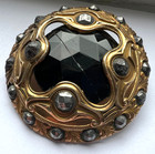Xxl Antique Brass Gay Ninties Glass Jewel Button W cut Steels 1-11 16  016