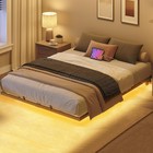 Hoobro Floating Bed Frame Full Size Bed Frame W charging Station And Led Lights