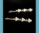 2 White Pearl Hair Glass Crystal Wedding Bride Bobby Pins Rhinestone Clips Gold
