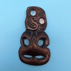 Vintage New Zealand Maori Hei Tiki  Rotorua Carved Wood Abalone Eyes 3 75  Wall