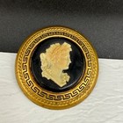 Vintage Estate Cameo Brooch Gold Tone Greek Key Celluloid 1 75in