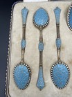 Sterling Silver   Enamel Demitasse Spoon Set  Marius Hammer Norway Guilloche