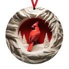 Cardinal Bird Ornament - Snow Winter Scene Acrylic Christmas Tree Decor 