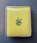Vintage Yellow Guilloche Enamel With Floral   Makeup Powder Compact