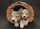 Sandicast  forever Friends  Wolf Pups In Log Sculpture - 8  X 6   model Ff45202 