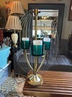 Vintage Mcm Architectural Glass Table Lamp Mid Century Modern Brass Green Wood 