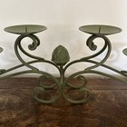 Vintage Green Painted Cast Iron Metal 6 Pillar Candle Candleholder Centerpiece