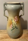 Vintage Hand Painted Flowers Pottery  Double Handles Vase  15 5    Tall 