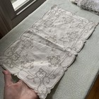 Vintage French Ecru Table Linen Fretwork Embroidery Placemat Runner Stunning