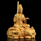 11cm Natural China Boxwood Wood Hand Carved -                    Manjushri Buddha Statue