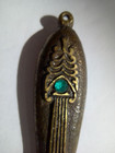 Antique Interesting Cast Brass W green Stone Ornate Middle Eastern Design