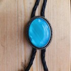 Teal Crystal Artificial Gemstone Silver Rodeo Cowboy Bolotie Western Bolo Tie