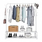 Exquisite 57 5  Heavy Duty Rolling Clothes Rack - Metal  2-tier Shelf