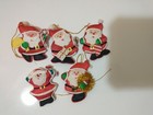 Vtg Handmade Santa Claus Ornaments Lot Of 5 Satin Plastic Bubble Gift Candy Cane