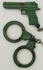Green Plastic Hand Cuffs And Weapon Souvenir Keychain Keyring