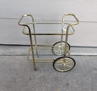 Vintage Mcm Hollywood Regency Brass Tone 2-tier Bar Serving Cart Tea Trolley H94