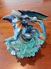 Summit Collection -- 7 In Blue Dragon On Teal Crystals  Resin Figurine