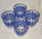 Vintage France Blue Diamond Cordial Decanter   Shot Glass Set Luminarc