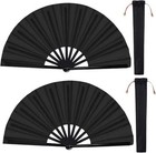 2 Packs Large Folding Hand Fan Handheld Folding Fans Chinese Tai Chi Nylon Cloth