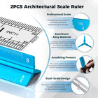 2 Pcs Architectural Scale Ruler 12 Inch  Aluminum Architect Ruler   Metal Ruler