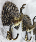 1 Vintage Brass  metal Bronze Peacock Double Hook Wall Mount Bird Coat Hanger