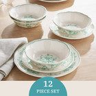 The Pioneer Woman Agatha 12-piece Stoneware Dinnerware Set  Green