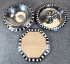 Towle Silversmiths Chip Dip Tray Bowl Platter Set Metal Wood Inlay Serveware