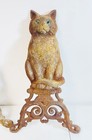 Antique Cast Iron Cat Andirons W  Green Glass Eyes 17    Gothic Fireplace