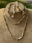 Set Necklace And Matching Bracelet Gold Tone Faux Pearls Sweater Collar Guard