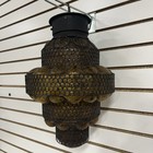 Amber Crackle Mcm Swag Lamp Glass Brass Hanging Light 18 x11  Shade Vintage