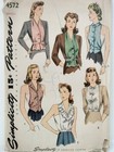 Vtg 1940s Simplicity Pattern 4572 Topper Set Top Blouse Under Suit Dickey Small