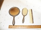 Vintage 3 Piece Ornate Silver-plated Vanity Mirror  Hair Brush   Comb Set