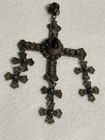 Vintage Yalalag Taxco Cross Sterling Silver Pendant Black Stone 4    18 31g