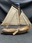 Vtg Detailed Wooden Pond Boat sailboat Nautical Home Decor Yacht Cotton Sails