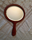 Antique Oval Wood Handheld Vanity Beveled Mirror W  Handle Glass 11 5 In Long