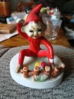 Vtg Red Pixie Elf Gnome Fence Mushroom Garden Figurine Japan Excellent   