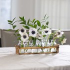 Beautiful Glass Flower Vase With Wooden Plant Stand   6 Bud Vases  Decorative   