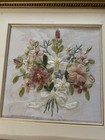 Textile Art Framed Fabric Flowers 3d Ornate Gold Painted Wood Frame