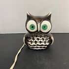 Vintage Mcm Ceramic Owl Night Light Brown   White W green Eyes Charity