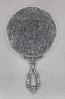 1940s Vintage 800 Silver Floral Engraved Vanity Purse Beveled Hand Mirror 4 5 