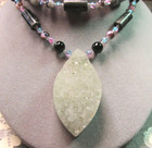 Chunky Sterling Silver Toggle Clasp Necklace Druzy Drusy Agate Stone Pendant  